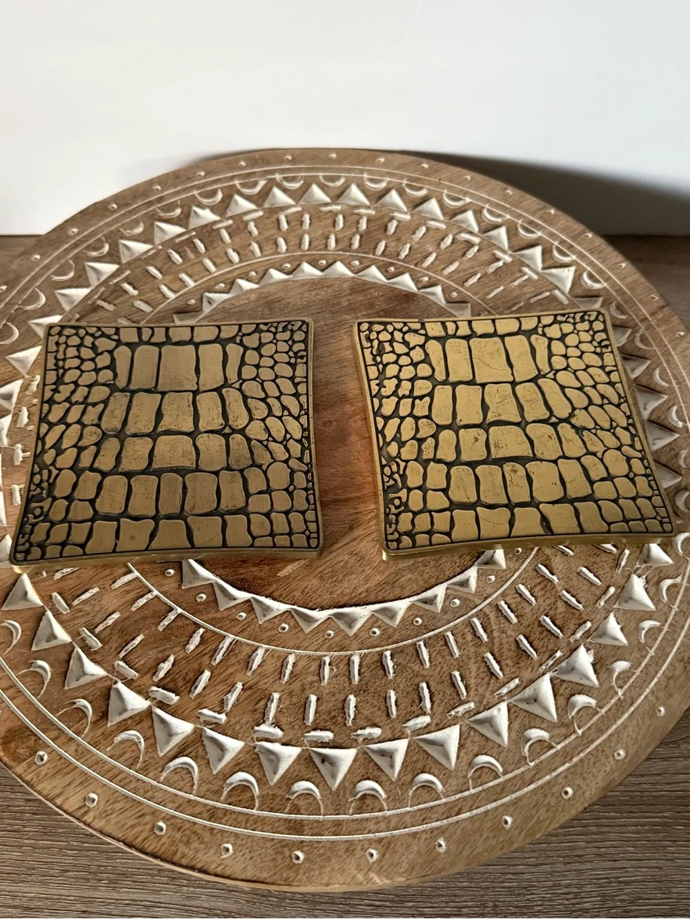 L’Objet Crocodile Gold Coasters Set of 4 Antiqued Brass 24K Accents